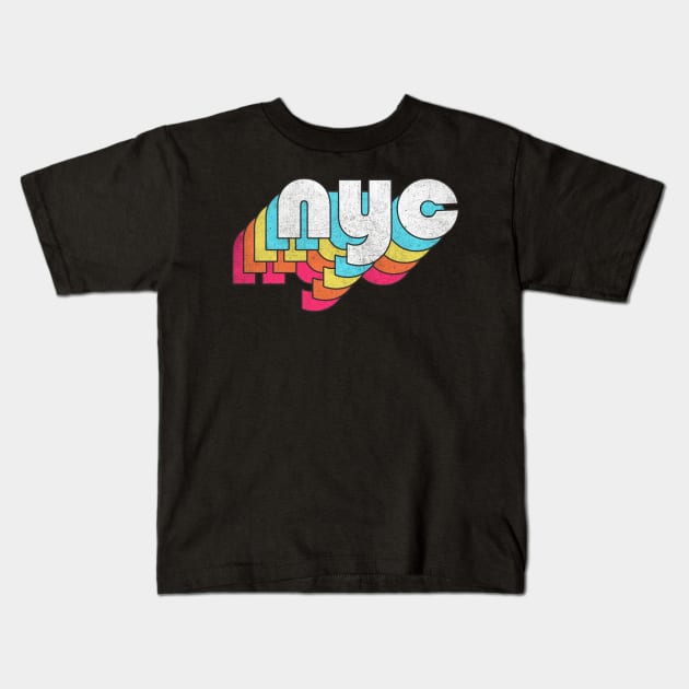 NYC  / Retro Faded Style Typography Design Kids T-Shirt by DankFutura